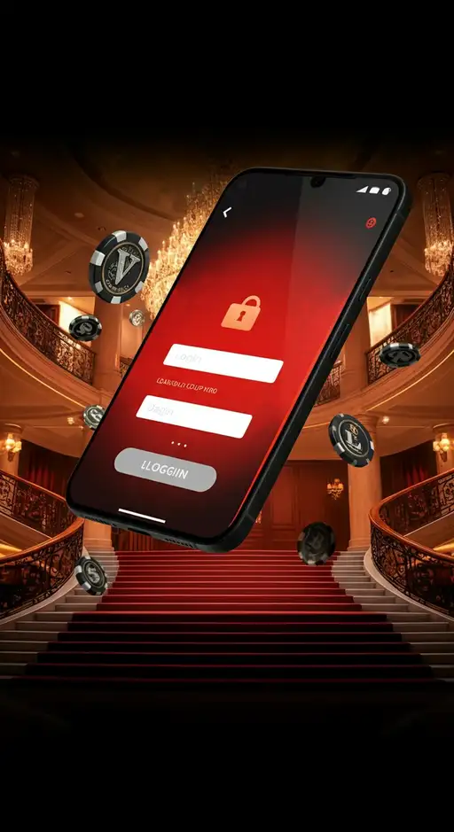 Interface de connexion sécurisée FatBoss Casino affichant les champs d'e-mail et de mot de passe, avec un arrière-plan de jeux de casino et un bouton de connexion distinctif.